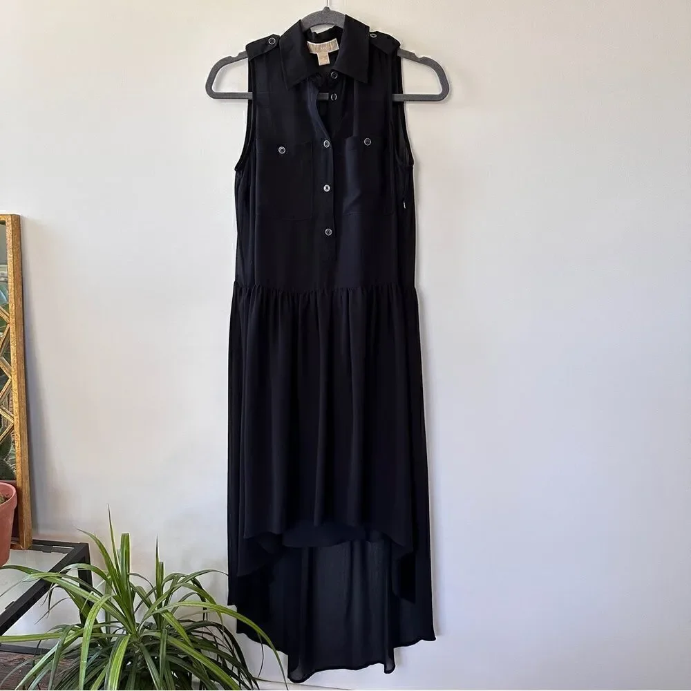Michael Kors Black Sheer Hi-Lo PopOver Dress S‎